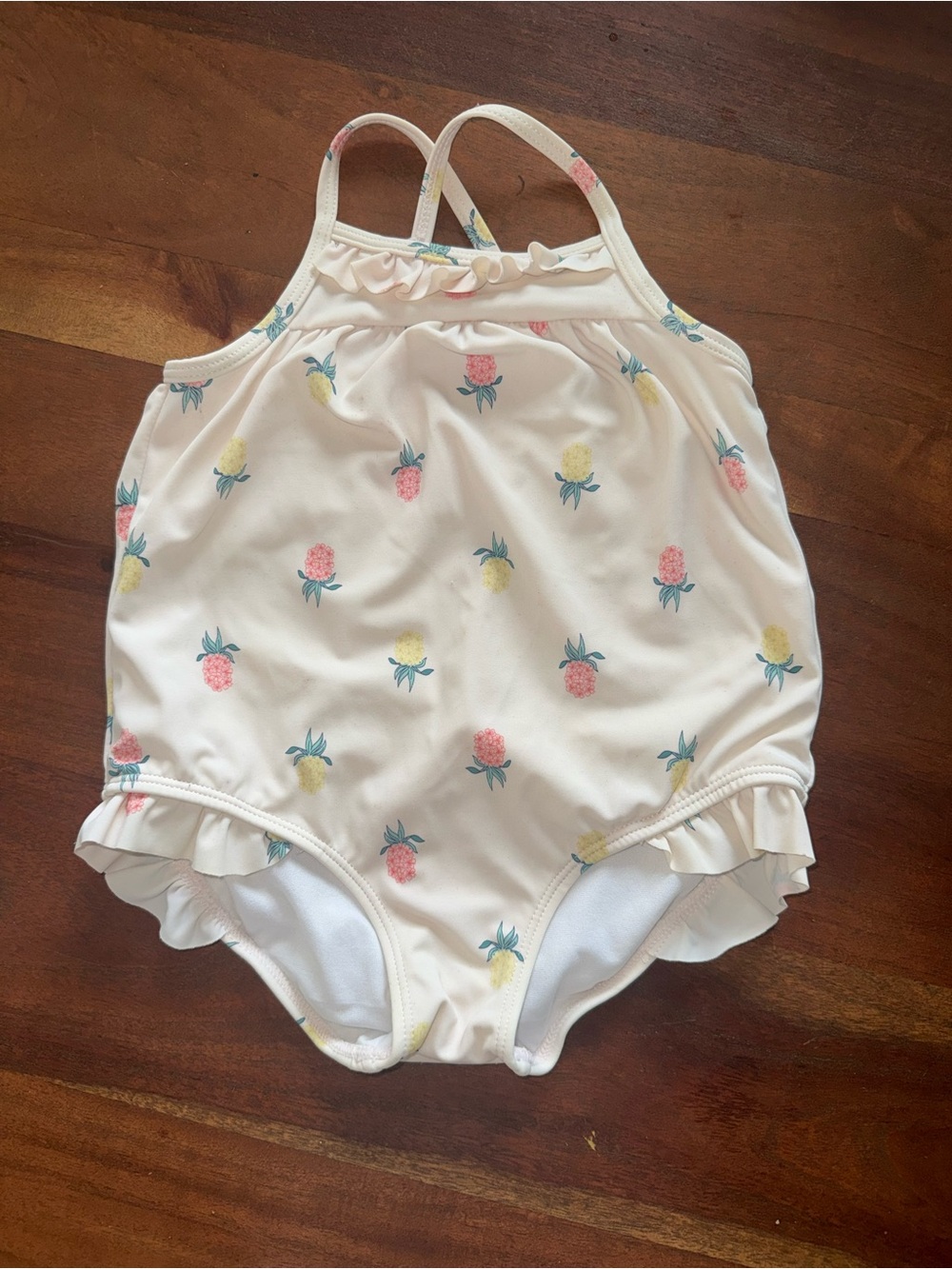 Janie and Jack Cream One-Piece Swimsuit with Pink and Yellow Pineapple Print‎